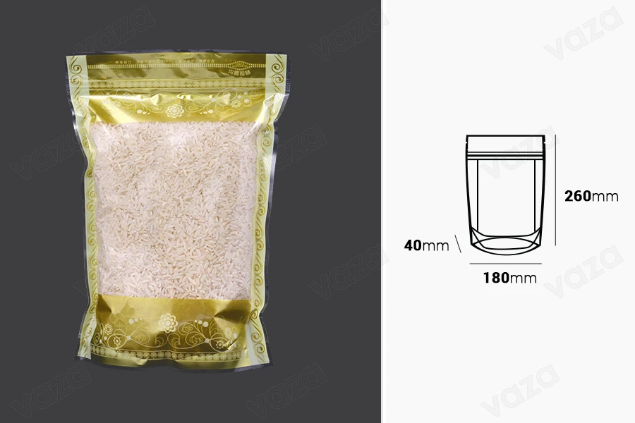 Beutel vom Typ Doy Pack 180x40x260 mm transparent mit Reißverschluss und der Möglichkeit des Heißsiegelns - 50 Stück Beutel vom Typ Doy Pack 180x40x260 mm transparent mit Reißverschluss und der Möglichkeit des Heißsiegelns - 50 Stück-εικόνα_διαστάσεις