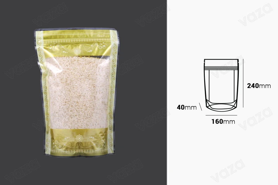Σακουλάκια τύπου Doy Pack 160x40x240 mm διάφανα με κλείσιμο ''zip'' και δυνατότητα σφράγισης με θερμοκόλληση - 50 τμχ-εικόνα_διαστάσεις