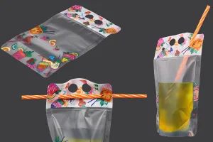 Doy Pack Typ 450ml transparent mit Reißverschluss und Löchern für Strohhalm und Transport - 50 Stück-2