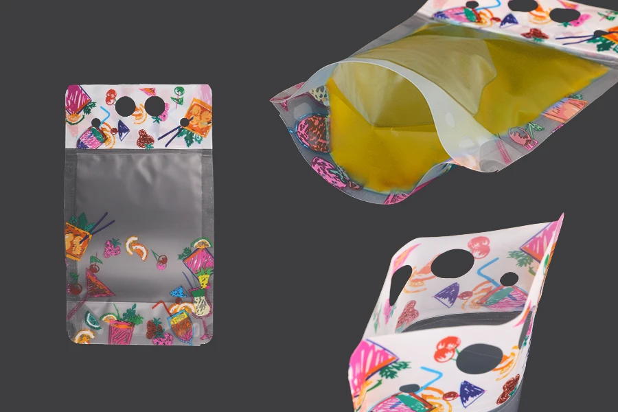Doy Pack Typ 450ml transparent mit Reißverschluss und Löchern für Strohhalm und Transport - 50 Stück