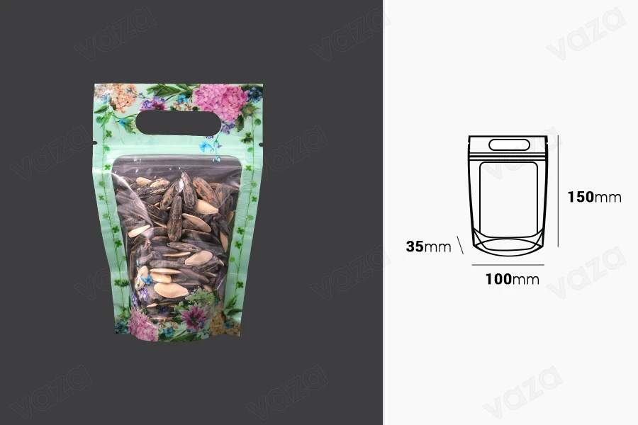 Qese Doy Pack 100x35x150 mm, transparente, me mbyllje “zip”, dorezë dhe mundësi vulosjeje me nxehtësi – 50 copë Qese Doy Pack 100x35x150 mm, transparente, me mbyllje “zip”, dorezë dhe mundësi vulosjeje me nxehtësi – 50 copë-εικόνα_διαστάσεις