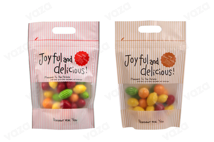 Σακουλάκια τύπου Doy Pack 150x40x230 mm με κλείσιμο "zip" και παράθυρο, χειρολαβή και δυνατότητα σφράγισης με θερμοκόλληση - 50 τμχ-εικόνα_σύνθεση