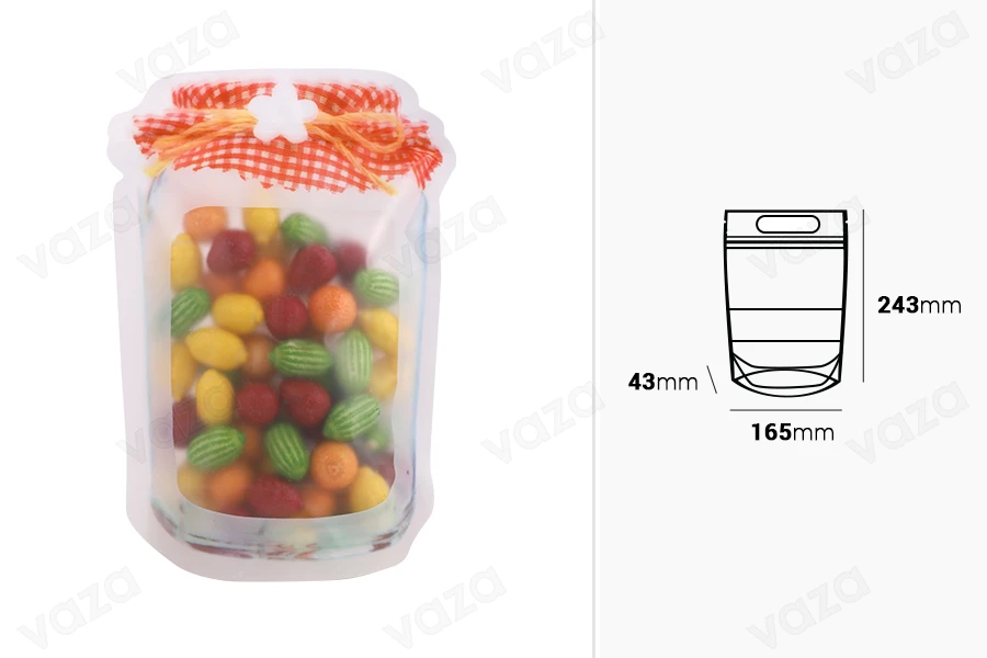 Sacchetti tipo Doy Pack a forma di barattolo 165x43x243 mm con chiusura a zip - 50 pz Sacchetti tipo Doy Pack a forma di barattolo 165x43x243 mm con chiusura a zip - 50 pz-εικόνα_διαστάσεις