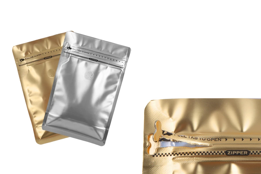 Σακουλάκια αλουμινίου τύπου Doy Pack 130x70x200 mm με βαλβίδα, κλείσιμο με θερμοκόλληση, άνοιγμα με ταινία ασφαλείας και χρήση του zipper - 25 τμχ Σακουλάκια αλουμινίου τύπου Doy Pack 130x70x200 mm με βαλβίδα, κλείσιμο με θερμοκόλληση, άνοιγμα με ταινία ασφαλείας και χρήση του zipper - 25 τμχ