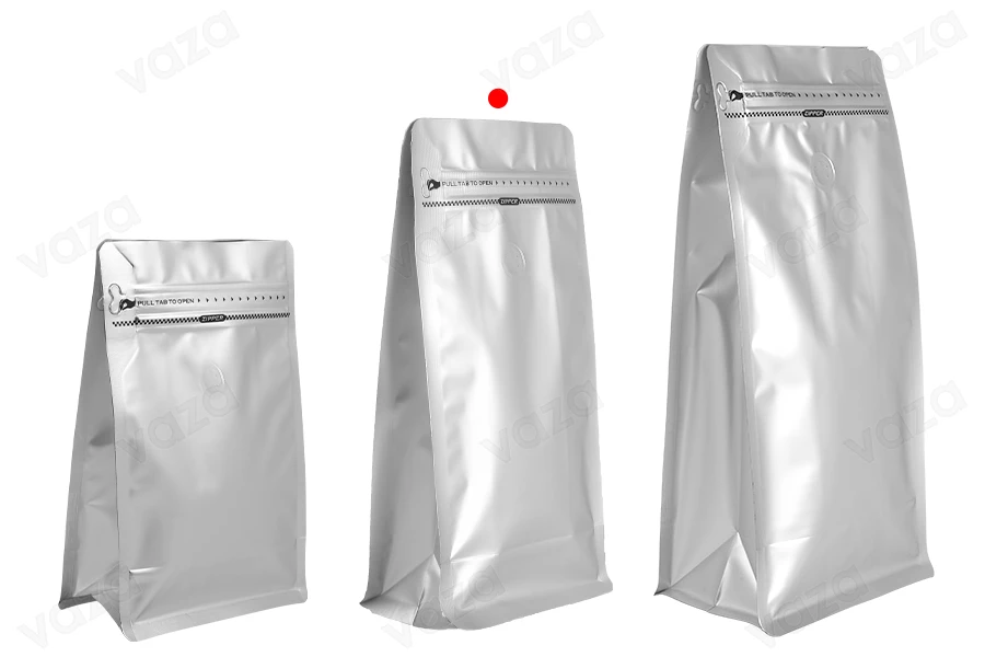 Aluminium-Doypack-Standbodenbeutel mit Ventil, Heißsiegelverschluss, Sicherheitsöffnungsband und Reißverschluss 135x75x265 mm - 25 Stk Aluminium-Doypack-Standbodenbeutel mit Ventil, Heißsiegelverschluss, Sicherheitsöffnungsband und Reißverschluss 135x75x265 mm - 25 Stk-εικόνα_σύνθεση
