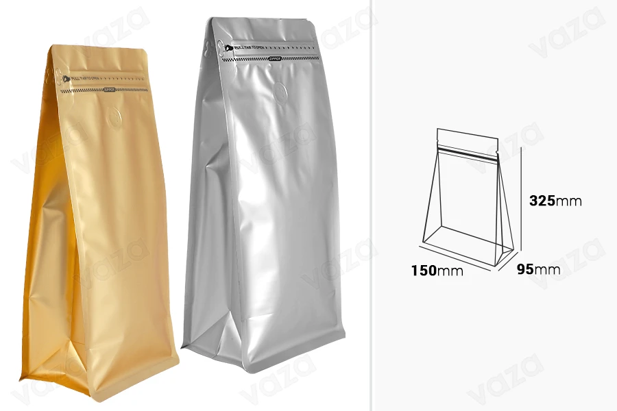 Σακουλάκια αλουμινίου τύπου Doy Pack 150x95x325 mm με βαλβίδα, κλείσιμο με θερμοκόλληση, άνοιγμα με ταινία ασφαλείας και χρήση του zipper - 25 τμχ Σακουλάκια αλουμινίου τύπου Doy Pack 150x95x325 mm με βαλβίδα, κλείσιμο με θερμοκόλληση, άνοιγμα με ταινία ασφαλείας και χρήση του zipper - 25 τμχ-εικόνα_διαστάσεις
