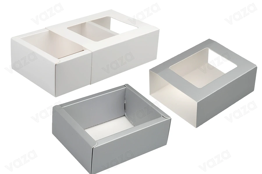 Boîte d'emballage en papier140x110x52 mm à tiroir avec fenêtre - 12 pcs-photo_groupe