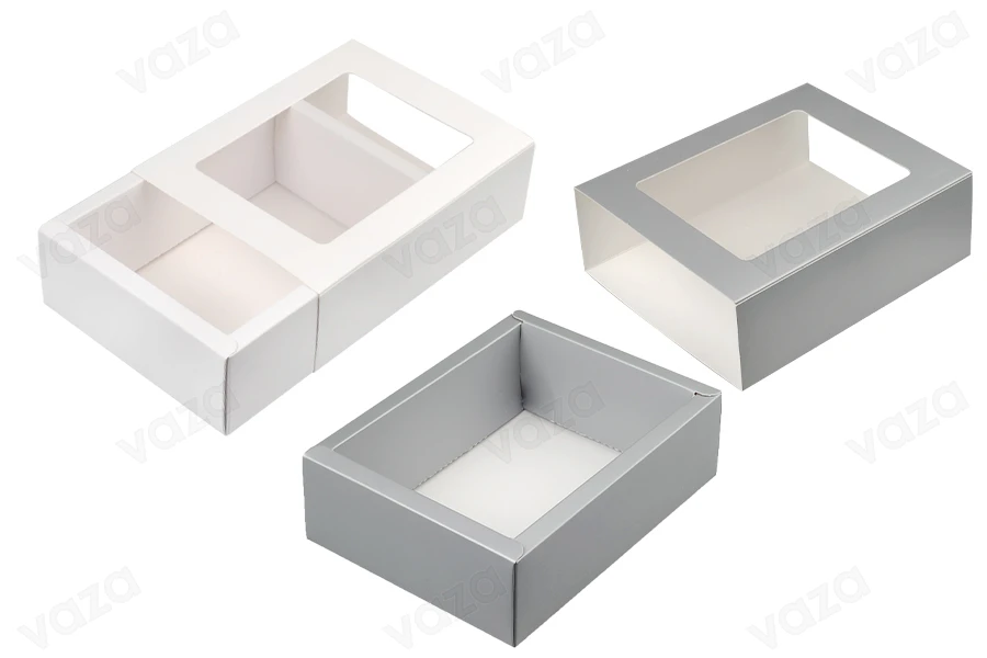 Kraft paper drawer box 170x130x52 mm with window - 12 pcs Kraft paper drawer box 170x130x52 mm with window - 12 pcs-image_group