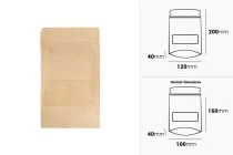 Σακουλάκια κραφτ τύπου Doy Pack 120x40x200 mm, με κλείσιμο zip, παράθυρο, εσωτερική και εξωτερική διάφανη επένδυση και δυνατότητα σφράγισης με θερμοκόλληση - 100 τμχ