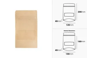 Σακουλάκια κραφτ τύπου Doy Pack 120x40x200 mm, με κλείσιμο zip, παράθυρο, εσωτερική και εξωτερική διάφανη επένδυση και δυνατότητα σφράγισης με θερμοκόλληση - 100 τμχ-2