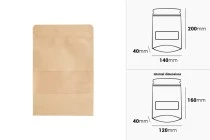 Σακουλάκια κραφτ τύπου Doy Pack 140x40x200 mm, με κλείσιμο zip, παράθυρο, εσωτερική και εξωτερική διάφανη επένδυση και δυνατότητα σφράγισης με θερμοκόλληση - 100 τμχ Σακουλάκια κραφτ τύπου Doy Pack 140x40x200 mm, με κλείσιμο zip, παράθυρο, εσωτερική και εξωτερική διάφανη επένδυση και δυνατότητα σφράγισης με θερμοκόλληση - 100 τμχ