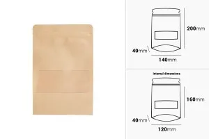 Σακουλάκια κραφτ τύπου Doy Pack 140x40x200 mm, με κλείσιμο zip, παράθυρο, εσωτερική και εξωτερική διάφανη επένδυση και δυνατότητα σφράγισης με θερμοκόλληση - 100 τμχ-2