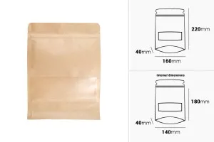 Σακουλάκια κραφτ τύπου Doy Pack 160x40x220 mm, με κλείσιμο zip, παράθυρο, εσωτερική και εξωτερική διάφανη επένδυση και δυνατότητα σφράγισης με θερμοκόλληση - 100 τμχ-2