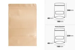 Σακουλάκια κραφτ τύπου Doy Pack 180x40x260 mm, με κλείσιμο zip, παράθυρο, εσωτερική και εξωτερική διάφανη επένδυση και δυνατότητα σφράγισης με θερμοκόλληση - 100 τμχ-2