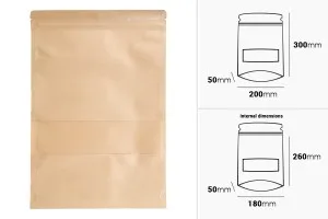 Σακουλάκια κραφτ τύπου Doy Pack 200x50x300 mm, με κλείσιμο zip, παράθυρο, εσωτερική και εξωτερική διάφανη επένδυση και δυνατότητα σφράγισης με θερμοκόλληση - 100 τμχ-2