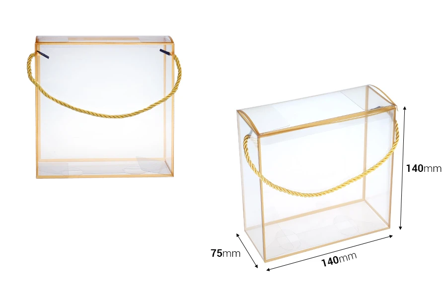 Gift box - bag 140x75x140 mm plastic transparent with string for handle - 12 pcs