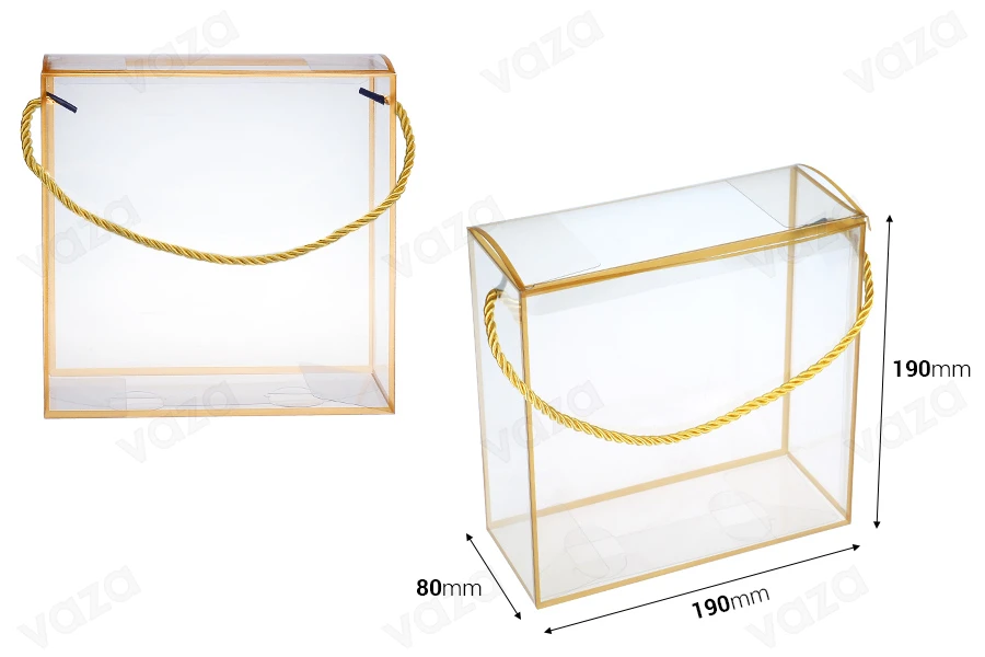 Plastic gift box - bag 190x80x190 mm clear with string for handle - 12 pcs-image_dimensions