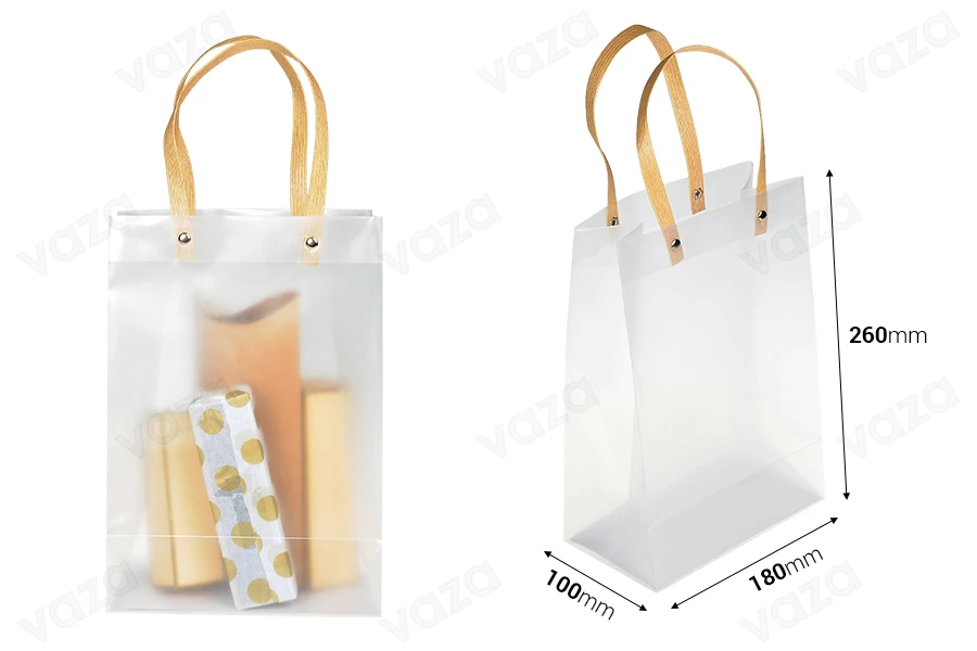 Geschenktüte aus Plastik 180x100x260 mm halb-durchsichtig mit Griff - 12 Stück Geschenktüte aus Plastik 180x100x260 mm halb-durchsichtig mit Griff - 12 Stück-bildabmessungen