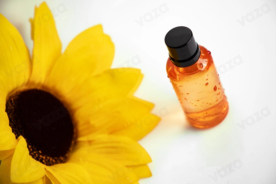 Flacon en verre de couleur orange pour huiles essentielles de 50 ml avec bec verseur PP18-photo_groupe