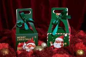 Boîte cadeau de Noël avec poignée et ruban 100 x 100 x 100 mm - 25 pcs-7