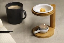 Wooden burner with ceramic container for wax melts and oils and ceramic spoon for candle Wooden burner with ceramic container for wax melts and oils and ceramic spoon for candle