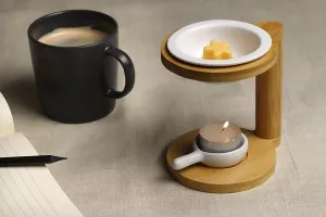 Holzbrenner mit Keramikbehälter für Wachsschmelzen und Öle und Keramiklöffel für Kerzen-6