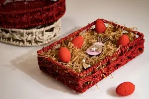 Rectangular wicker basket, maize woven with metal wire frame in many colors in size 300x200x68-4
