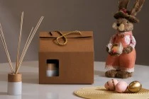 Kraft paper standing-up box-bag with rope handle and window in size 220x140x190 - 20 pcs