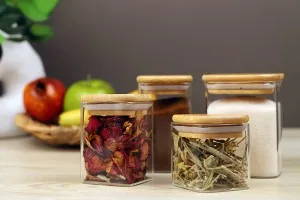 Glass jar 150 ml in square shape with wooden cap and rubber-6