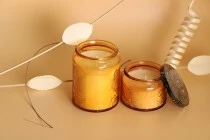 Γυάλινο ανάγλυφο βάζο 120 ml κυλινδρικό με καπάκι αλουμινίου