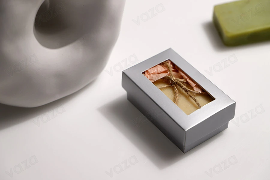 Paper gift box 81x50x28 mm in silver color with window - 50 pcs-image_group