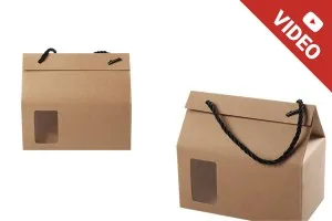 Kraft paper standing-up box-bag with rope handle and window in size 180x100x160 - 12 pcs-1