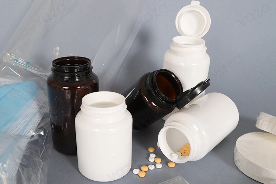 Barattolo in plastica PET da 200 ml di colore bianco per pillole e capsule-εικόνα_σύνθεση
