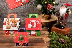 Boîte cadeau de Noël 120 x 100 x 135 mm avec ruban pour poignée (couleur mélangée) - 12 pcs-5