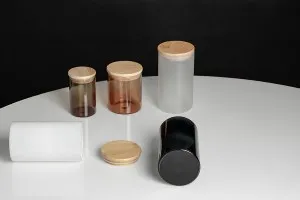 Βαζάκι γυάλινο 85x100 mm με ξύλινο καπάκι και λάστιχο-8