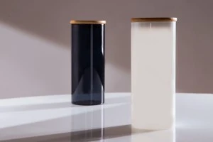 Βαζάκι γυάλινο 85x200 mm με ξύλινο καπάκι σε διάφορα χρώματα-6