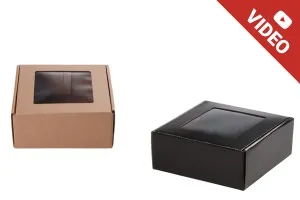 Boîte d'emballage en papier kraft avec fenêtre 180 x 180 x 70 mm - Lot de 20 pièces-1