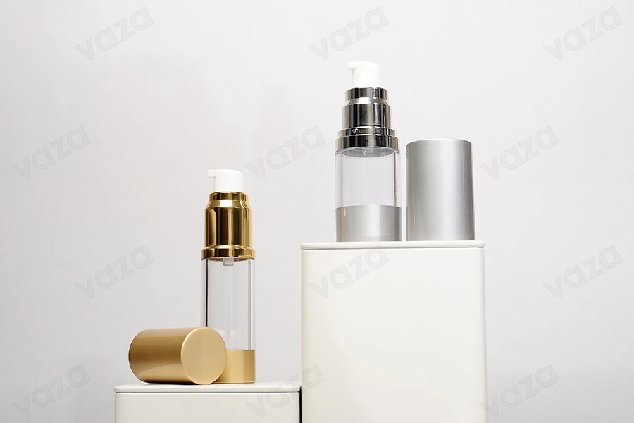 Flacon airless pour crème de 15 ml avec corps transparent en acrylique et bouchon en plastique argenté mat Flacon airless pour crème de 15 ml avec corps transparent en acrylique et bouchon en plastique argenté mat-εικόνα_σύνθεση