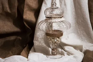 Decorative glass jar with lid on foot in size 200x380 mm-5