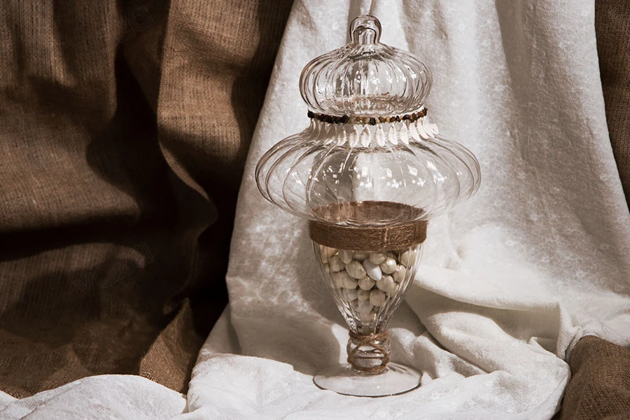 Decorative glass jar with lid on foot in size 200x380 mm-εικόνα_σύνθεση