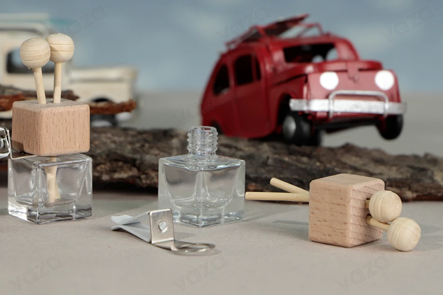 Μπουκαλάκι για αρωματικό αυτοκινήτου 7 ml με ξύλινο καπάκι, sticks και τάπα - 25 τμχ-εικόνα_σύνθεση