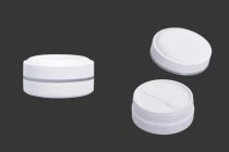 Pot de 100 ml en plastique (PP) de couleur blanche avec couvercle, cuillère et joint en plastique - 12 pcs