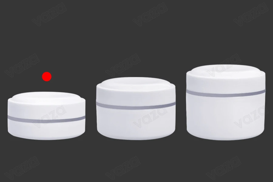 Βάζο 100 ml πλαστικό (PP) σε λευκό χρώμα με καπάκι, κουταλάκι και πλαστικό παρέμβυσμα - 12 τμχ-εικόνα_σύνθεση