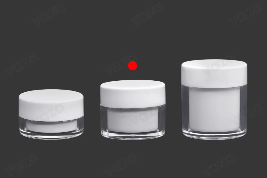 White 30ml acrylic jar with sealing disc and EPE liner inserted in the cap - available in a package with 6 pcs White 30ml acrylic jar with sealing disc and EPE liner inserted in the cap - available in a package with 6 pcs-image_group