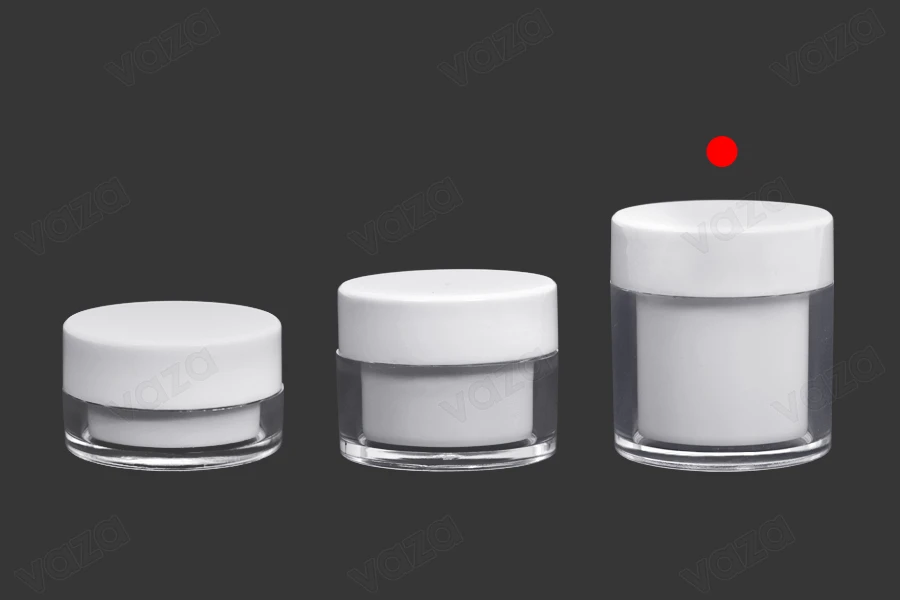 Petit pot en acrylique de 50ml de couleur blanche avec joint intérieur sur le couvercle et plastique sur le pot - 6 pcs-photo_groupe