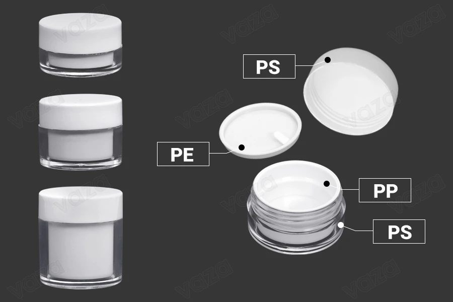 Vasetto da 15 ml in acrilico di colore bianco con guarnizione interna sul tappo e plastica nel vasetto - 6 pz-gruppo_immagini