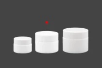 Pot à crème en verre de 30 ml, blanc avec couvercle, doublure et joint en plastique Pot à crème en verre de 30 ml, blanc avec couvercle, doublure et joint en plastique