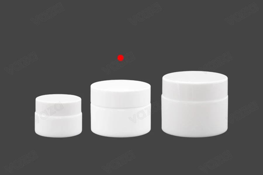 Pot à crème en verre de 30 ml, blanc avec couvercle, doublure et joint en plastique-photo_groupe