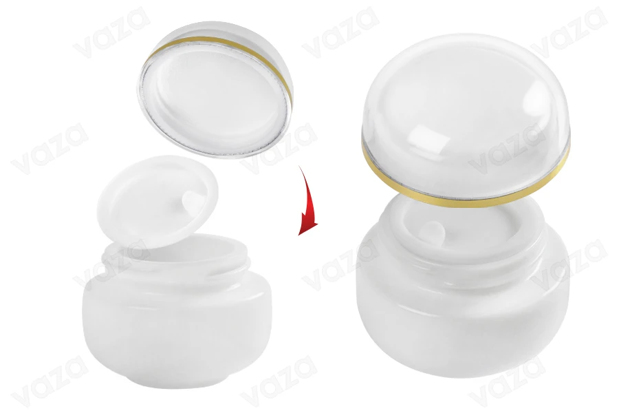 Kavanoz qelqi 30 ml i bardhë me tapë të brëndshme në kapak dhe tapë plastike në kavanoz   -imazh_dimensione