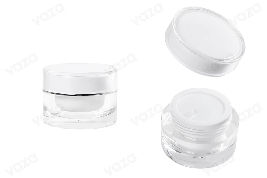 Βαζάκι πολυτελείας 30 ml στρογγυλό, ακρυλικό με πλαστικό παρέμβυσμα στο βάζο και εσωτερικό στο καπάκι - 12 τμχ-εικόνα_προϊοντική
